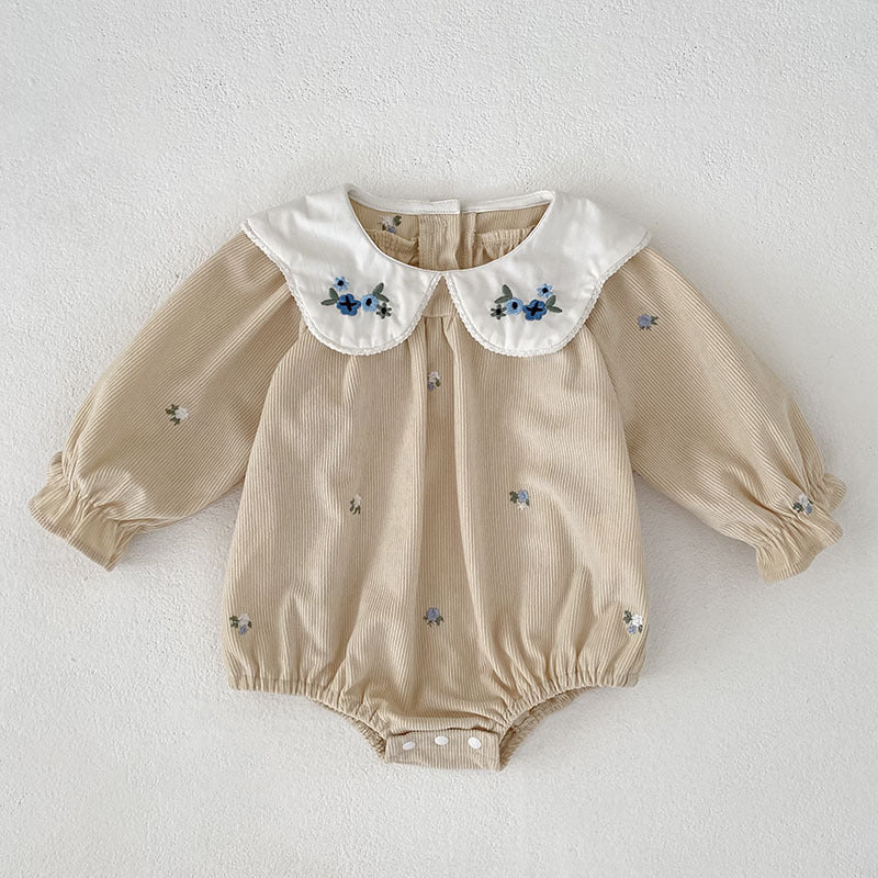 Cute  Baby Girl Long Sleeve Romper with Embroidered Collar, Spring and Autumn Fashion Princess Outfit - BsBuy