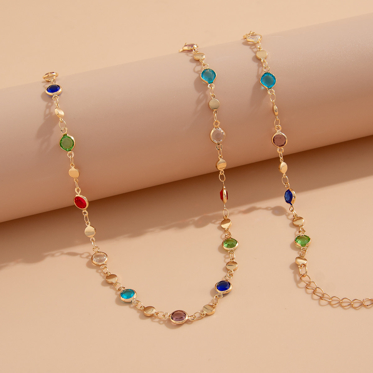 Bohemian style inlaid colorful crystal body chain ins style alloy versatile waist chain - BsBuy