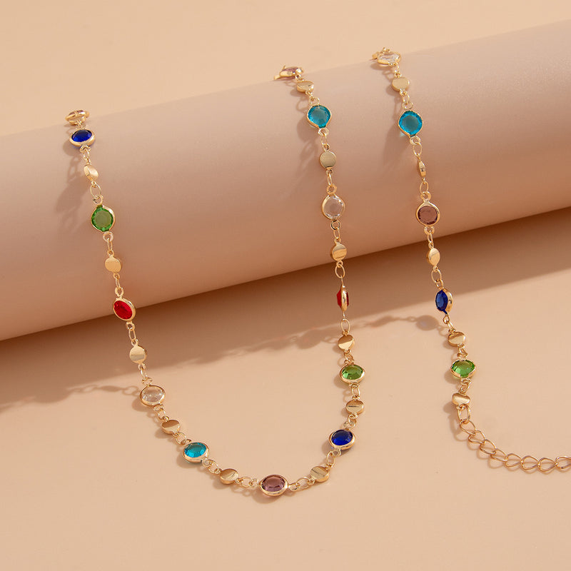Bohemian style inlaid colorful crystal body chain ins style alloy versatile waist chain - BsBuy