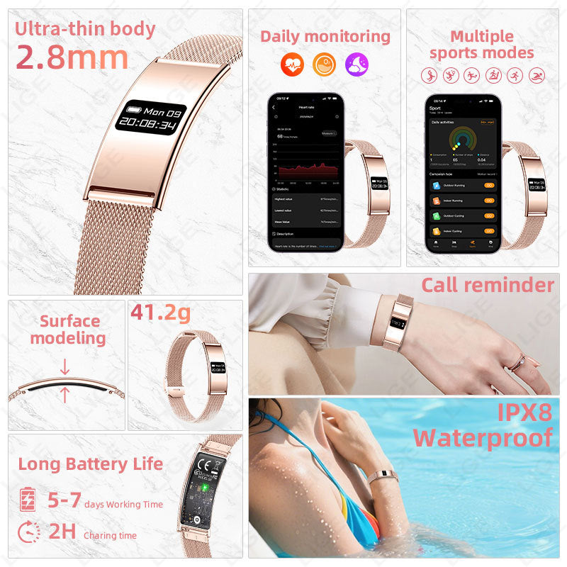 B8 Smart Bracelet, Ultra-Thin Sports Band with Heart Rate, Blood Oxygen, Sleep & Female Menstrual Cycle Health Monitoring - BsBuy