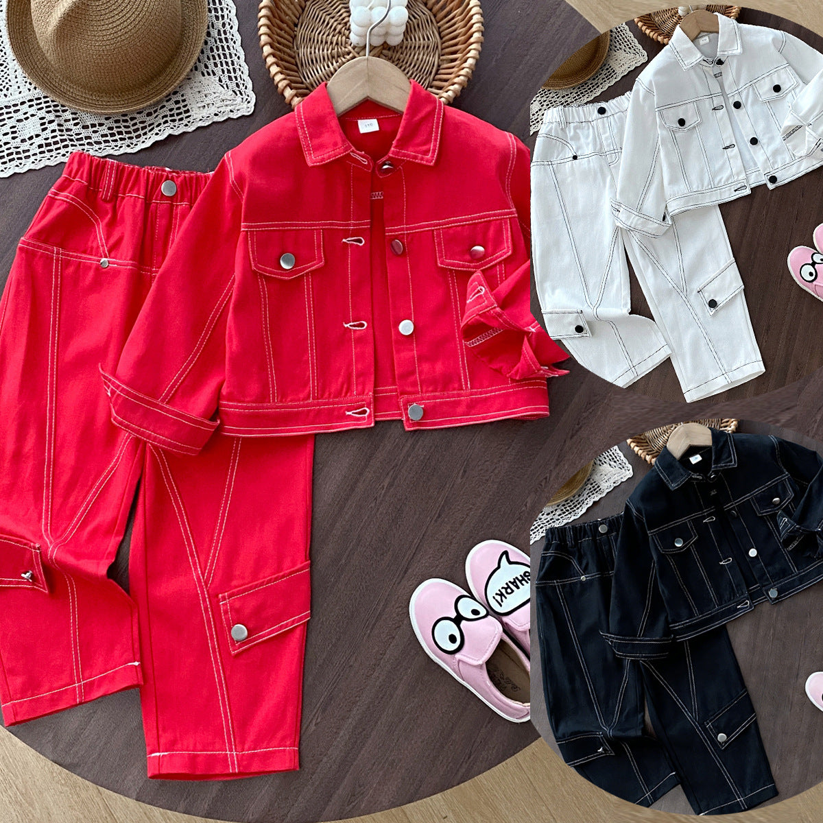 Girls' Cargo Outfit Fashionable Denim Two-Piece Set for Kids Spring and Autumn - BsBuy