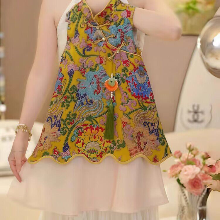Girls' New  Dress Summer  New National Fashion Improved Cheongsam Dress Children's Stylish Princess Dress Foreign Trade - BsBuy