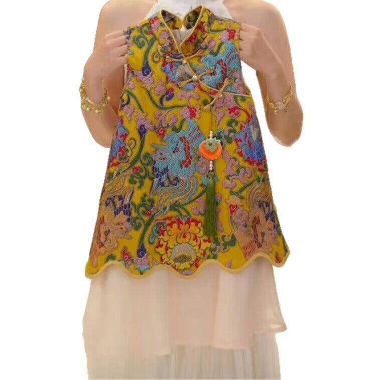 Girls' New  Dress Summer  New National Fashion Improved Cheongsam Dress Children's Stylish Princess Dress Foreign Trade - BsBuy