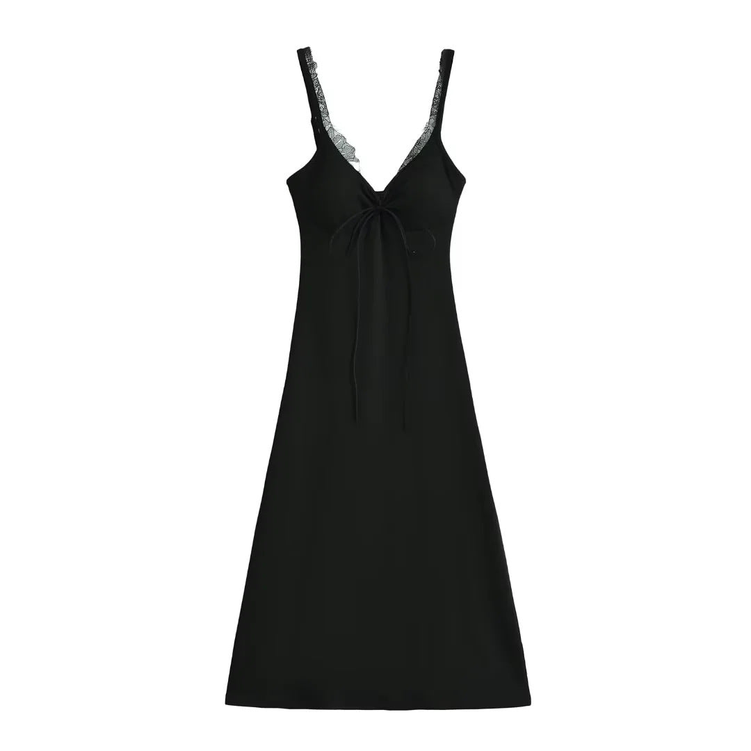 Long dress with bra pads lace trim and straps - BsBuy