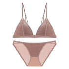 Wire-Free French Triangle Cup Bra Set — Suede Thin Mould, Beautiful Back | White, Pink, Black & Red - BsBuy