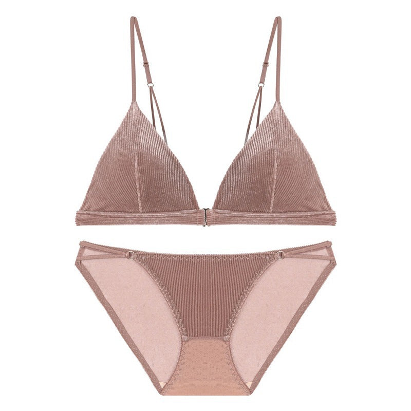 Wire-Free French Triangle Cup Bra Set — Suede Thin Mould, Beautiful Back | White, Pink, Black & Red - BsBuy