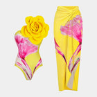 3D Floral Decoration Print Sleeveless One-Piece Full Coverage Women's Swimwear - BsBuy