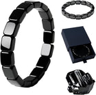 Black Onyx & Hematite Beaded Bracelet — Cubed Stone Braided Adjustable Jewellery for Men & Women