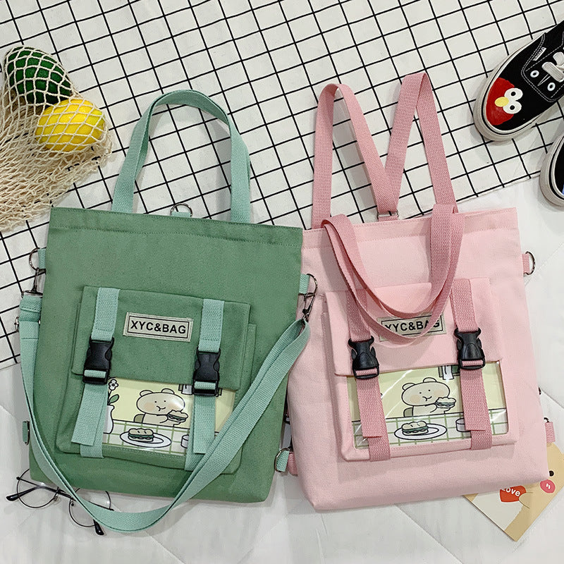 New Canvas Transparent Bag Student Canvas Bag Female Messenger Printed Canvas Bag Shoulder Bag Messenger Bag - BsBuy