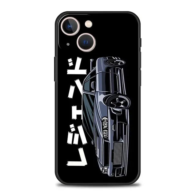 Luxury Phone Case For iPhone 11 12 13 15 14 Pro Max X XR XS 7 8 Plus SE 2020 Black Soft Cover Funda JDM Tokyo Drift Sports Car - BsBuy