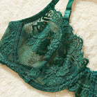 Ultra-Thin Transparent Lace Bra Set — Steel Ring Gathered 3/4 Cup | Minimiser | Green - BsBuy