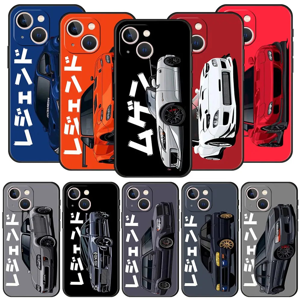 Luxury Phone Case For iPhone 11 12 13 15 14 Pro Max X XR XS 7 8 Plus SE 2020 Black Soft Cover Funda JDM Tokyo Drift Sports Car - BsBuy