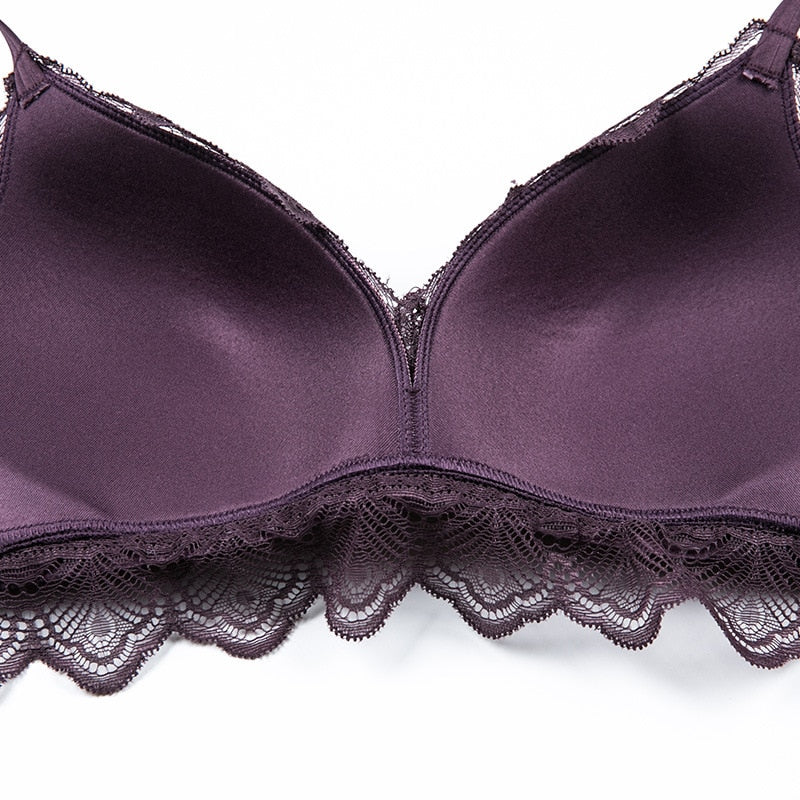 Ultra-Thin Cotton Lace Bra & Panty Set — Embroidery Lingerie | Wire-Free | Black, Blue, Brown & White - BsBuy