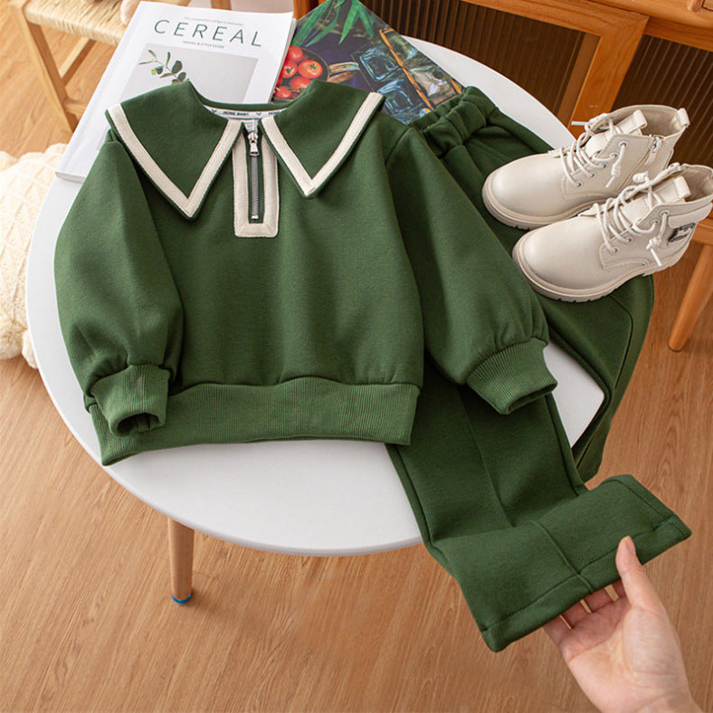 Elegant Casual Two-Piece Set for Little Girls, Fashionable Flared Pants Autumn Outfit - BsBuy