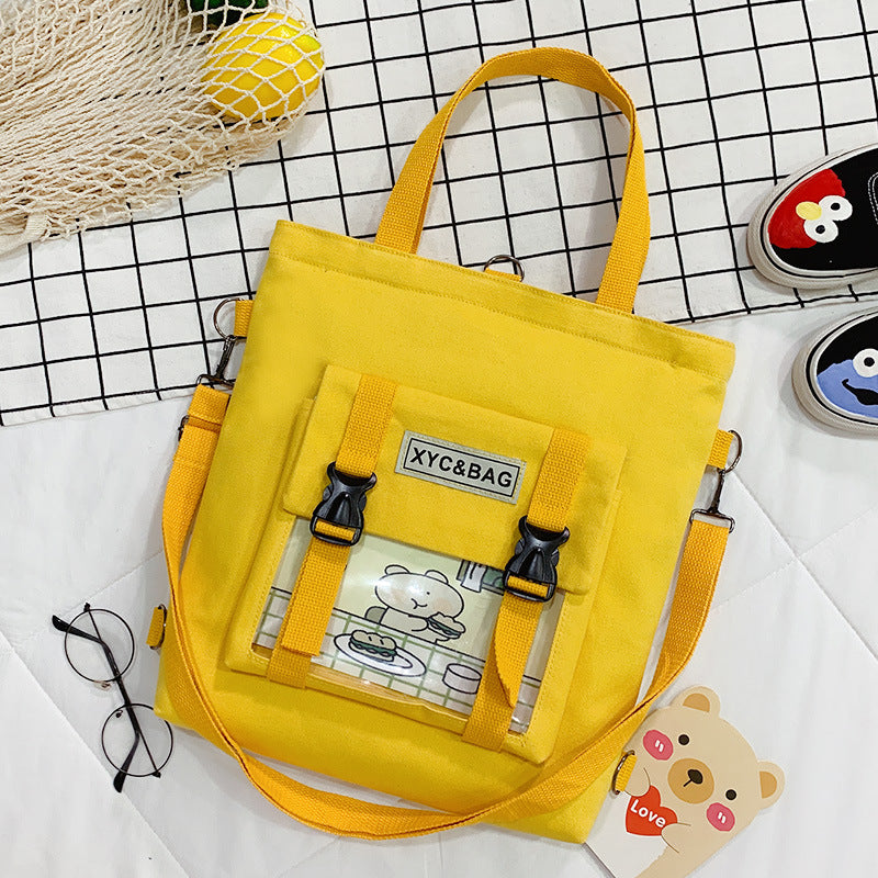 New Canvas Transparent Bag Student Canvas Bag Female Messenger Printed Canvas Bag Shoulder Bag Messenger Bag - BsBuy