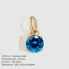 Birthstone Zircon Necklace Pendant — Stainless Steel Round Charm | 12 Months | Gold & Steel - BsBuy