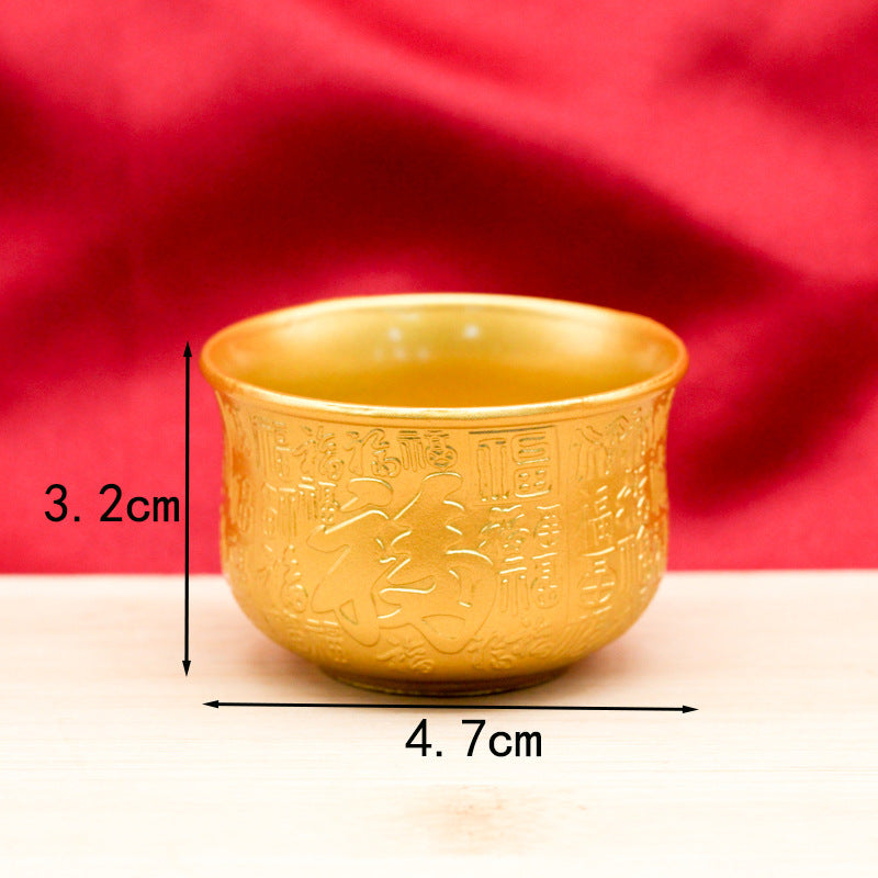 Copper Wine Cup Set - Large, Medium, Small - Pure Brass Antique Stemmed Cup for Offering, Feng Shui God of Wealth, Water Cup - BsBuy
