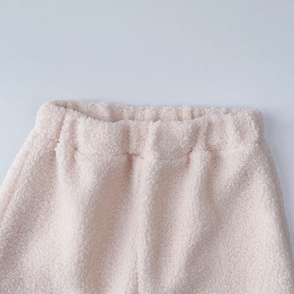 Fall Winter  Girls' Simple Letter Fleece High Neck Coat and Long Pants Two-Piece Set - BsBuy