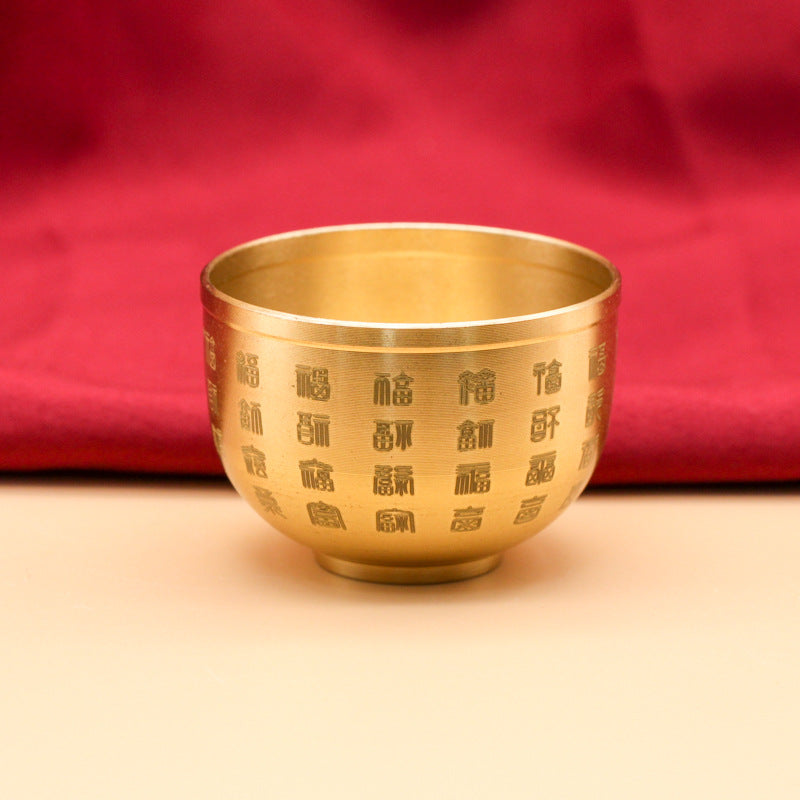 Copper Wine Cup Set - Large, Medium, Small - Pure Brass Antique Stemmed Cup for Offering, Feng Shui God of Wealth, Water Cup - BsBuy