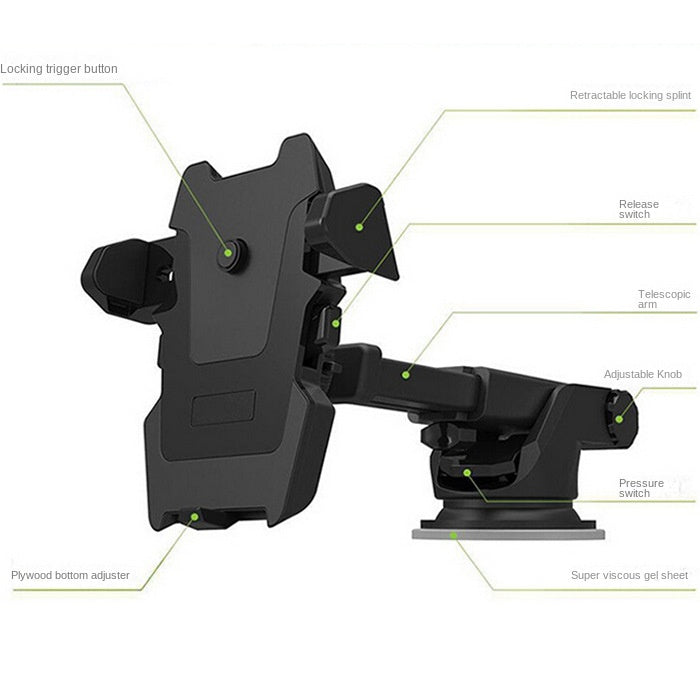 Long Rod Automatic Lock Car Phone Holder — Telescopic Suction Cup & Air Vent Mount | Universal Fit - BsBuy