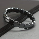 Black Onyx & Hematite Beaded Bracelet — Cubed Stone Braided Adjustable Jewellery for Men & Women