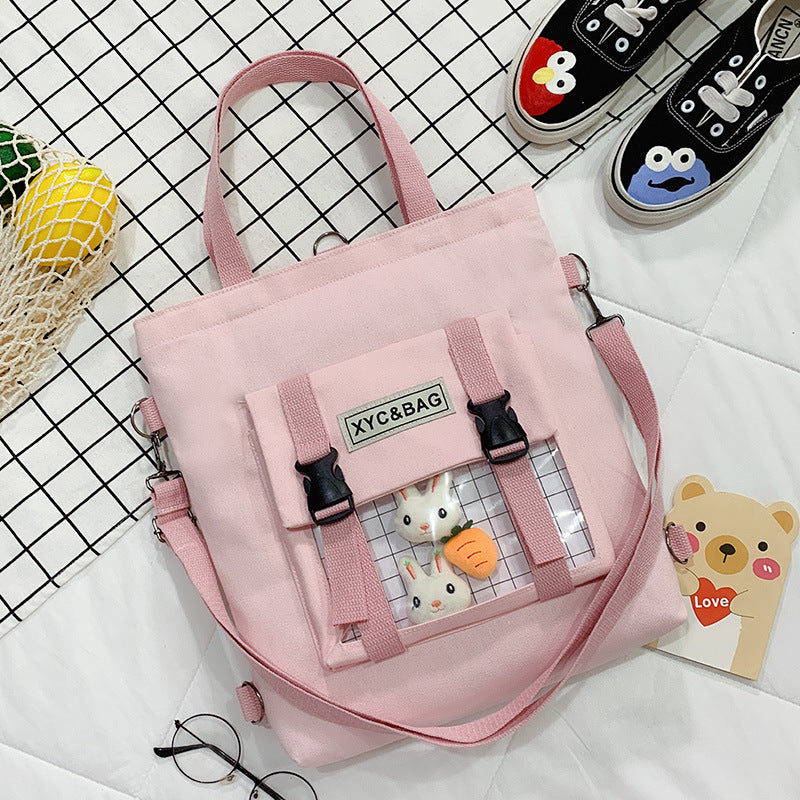New Canvas Transparent Bag Student Canvas Bag Female Messenger Printed Canvas Bag Shoulder Bag Messenger Bag - BsBuy