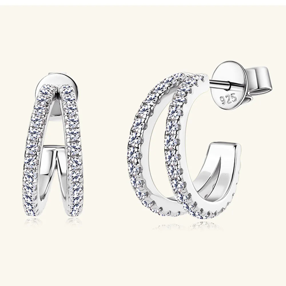 Moissanite 925 Sterling Silver C-Hoop Earrings - BsBuy