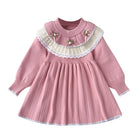 Cute Knit Dress for Girls with Flower Pattern, Long Sleeve Pullover Princess Style Casual Wear - BsBuy