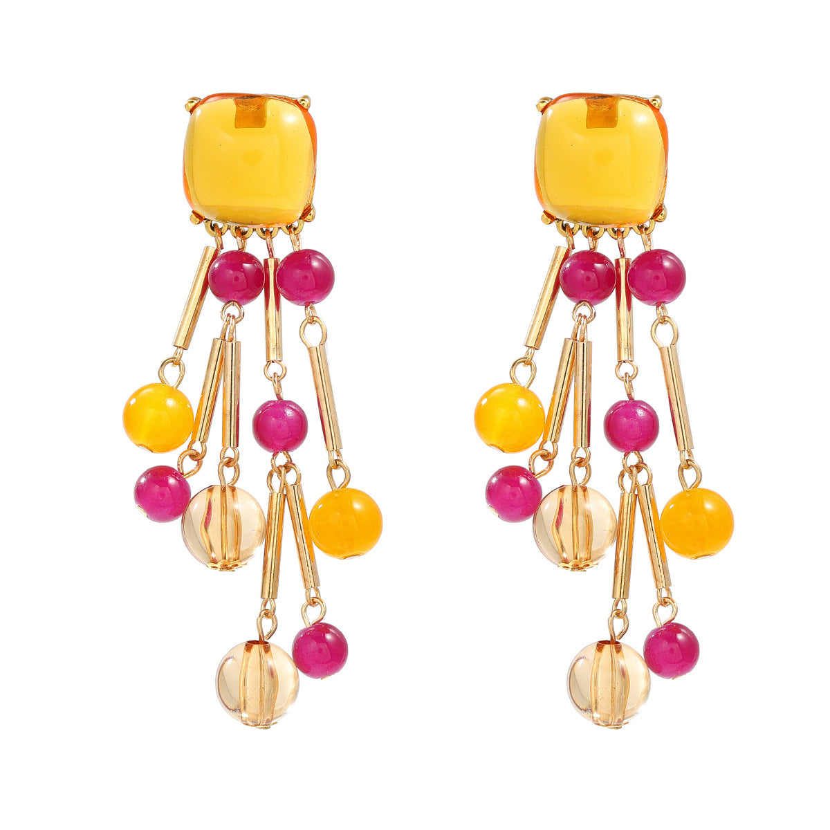 Fruit Floral Tassel Earrings — Rhinestone Embellished Alloy Drop Earrings for Women - BsBuy