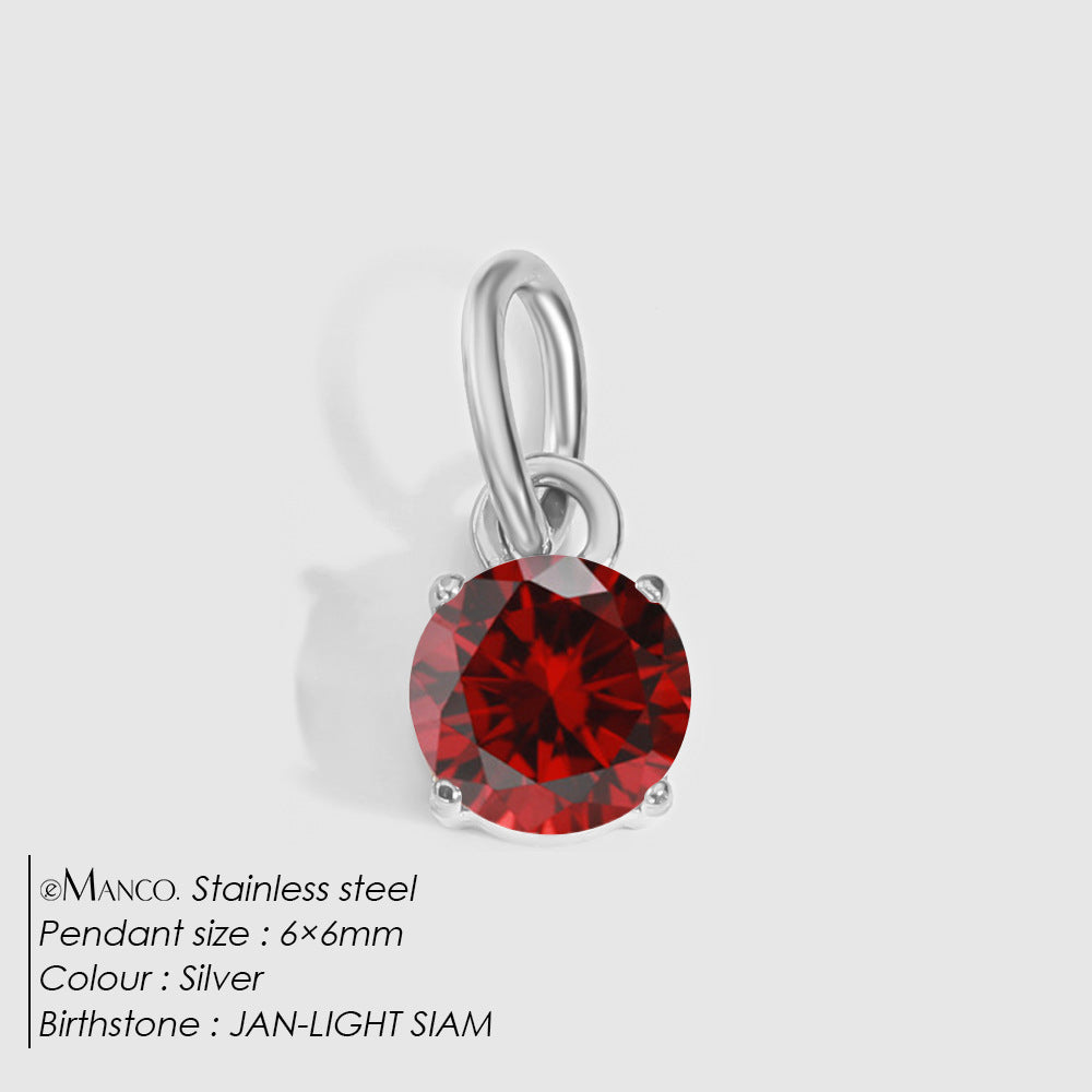 Birthstone Zircon Necklace Pendant — Stainless Steel Round Charm | 12 Months | Gold & Steel - BsBuy