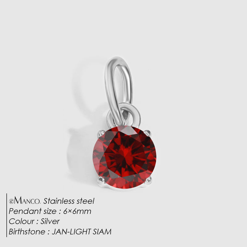 Birthstone Zircon Necklace Pendant — Stainless Steel Round Charm | 12 Months | Gold & Steel - BsBuy