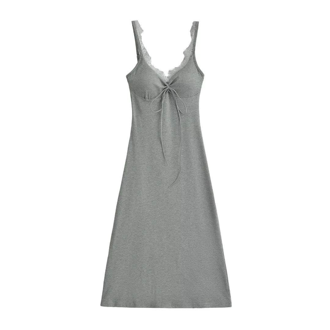 Long dress with bra pads lace trim and straps - BsBuy