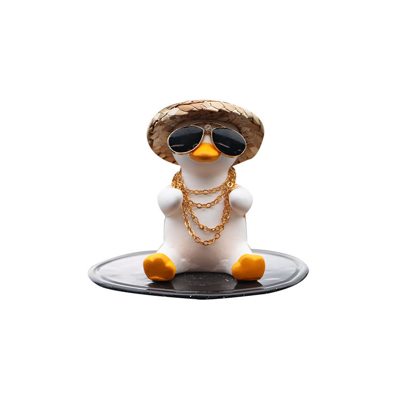 Straw Hat Glasses Duck Car Ornaments Straw Hat Local Tyrant Duck Car Ornaments Creative Straw Hat Swing Duck Car Pendant - BsBuy