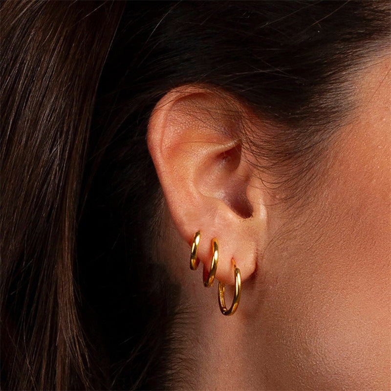 Stainless Steel Circle Earrings Set — 3 Pairs | Gold & Steel Hoop Earrings for Women - BsBuy