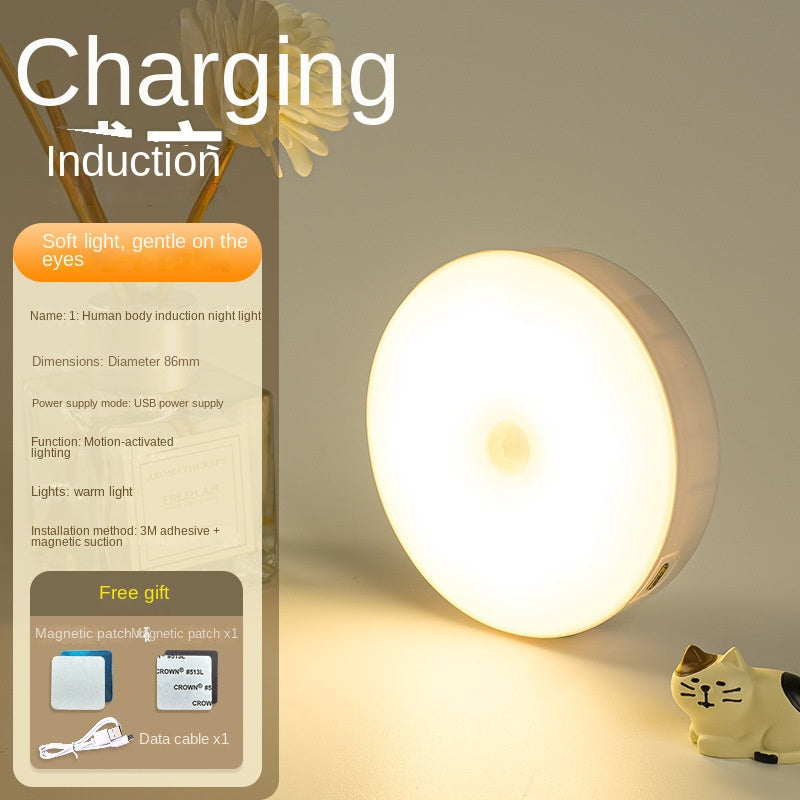 Smart LED Motion Sensor Night Light with Wireless Charging and Magnetic Base, Bedside Lamp for Bedroom, Cabinet, Home Use - Warm Light