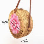 Rattan Bag Vietnamese Handmade Pattern Straw Bag Summer Beach Bag Round Women's Shoulder Bag Messenger Bag - BsBuy