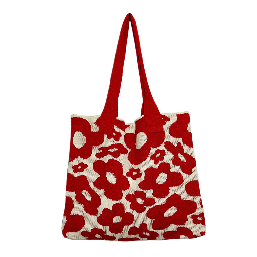 New Flower Bag Knitted Bag Large Capacity Tote Bag Student Shoulder Bag Woolen Bag Trendy Girl - BsBuy