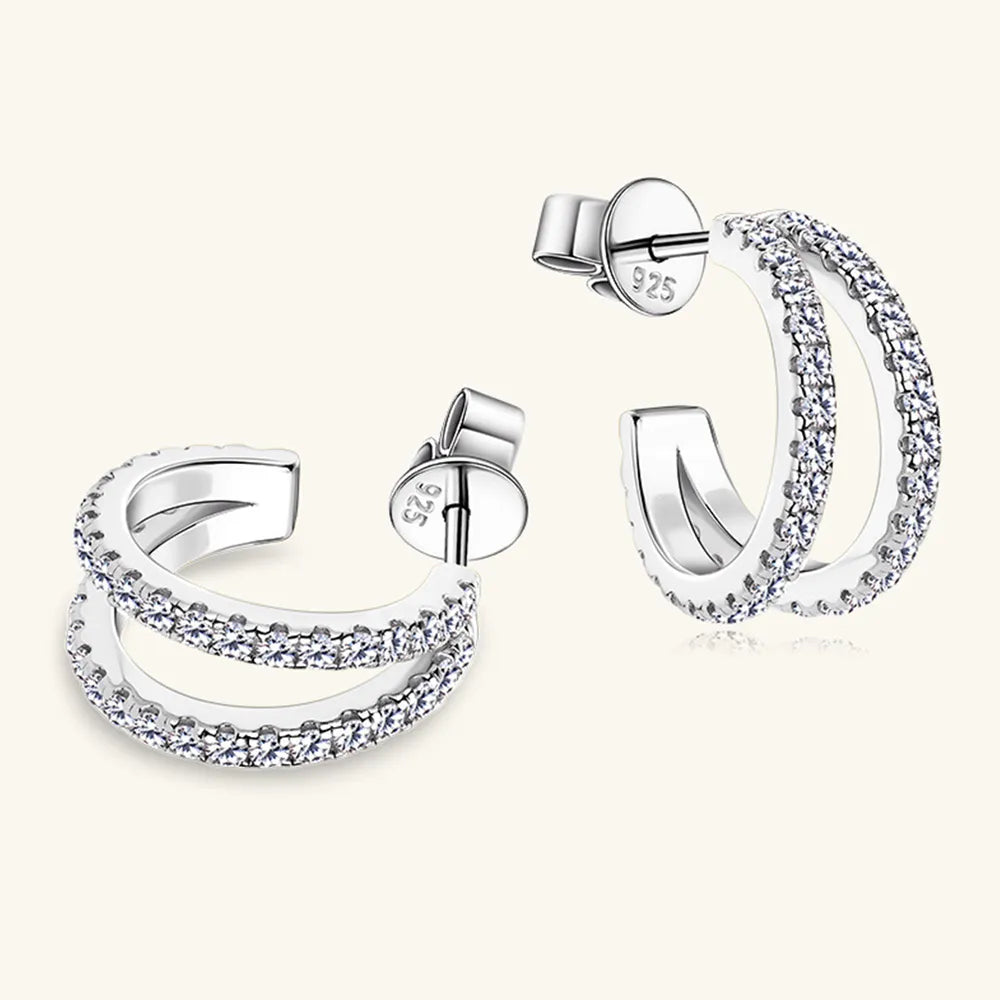 Moissanite 925 Sterling Silver C-Hoop Earrings - BsBuy