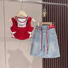 Fashionable Summer Outfit for Girls, Stylish Short Sleeve Trendy Denim Mid-Length Pants Two-Piece Set - BsBuy