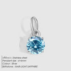 Birthstone Zircon Necklace Pendant — Stainless Steel Round Charm | 12 Months | Gold & Steel - BsBuy