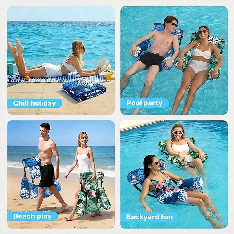 Inflatable Pool Hammock Float — Foldable Water Lounge Chair & Recliner for Adults | Blue & Green - BsBuy