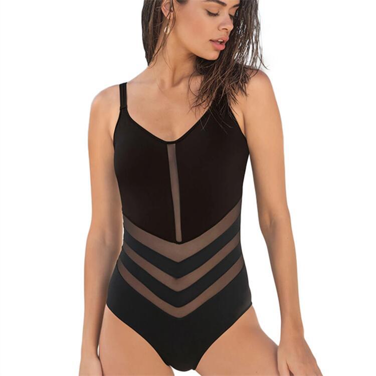 Women's Bikini Mesh Splice One-Piece Swimsuit Backless Sexy - BsBuy