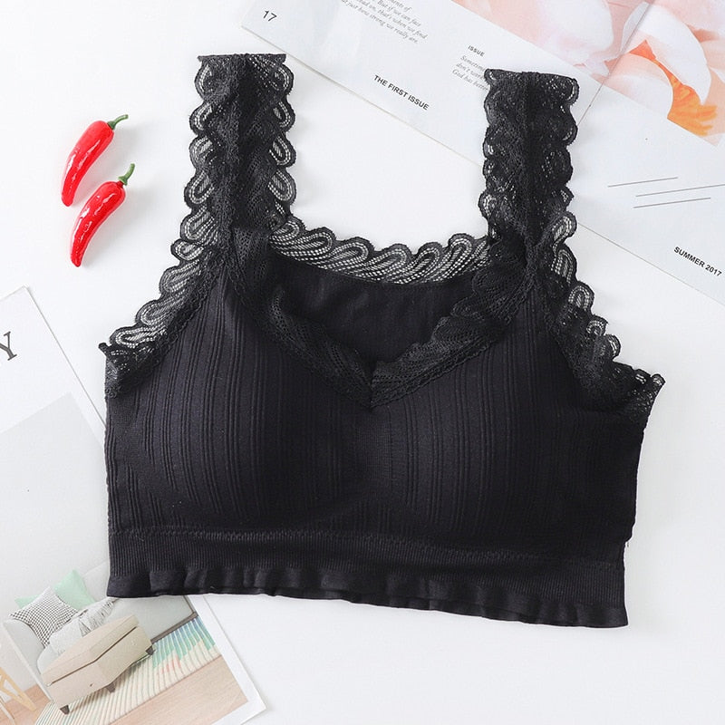 Women's Lace Sports Bra — Cotton Yoga & Fitness Crop Top | One Size - BsBuy