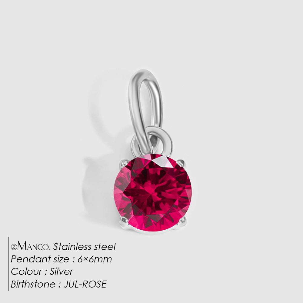 Birthstone Zircon Necklace Pendant — Stainless Steel Round Charm | 12 Months | Gold & Steel - BsBuy