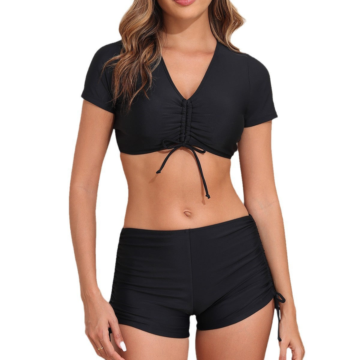 Short Sleeve High Waist Bikini Set – Elegant Separated Swimwear for Women - BsBuy