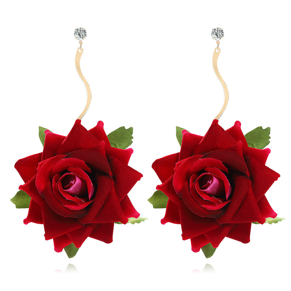 3D Rose Drop Earrings — Handmade Fabric Floral Bridal & Bohemian Ear Jewellery - BsBuy