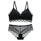 Ultra-Thin Cotton Lace Bra & Panty Set — Embroidery Lingerie | Wire-Free | Black, Blue, Brown & White - BsBuy