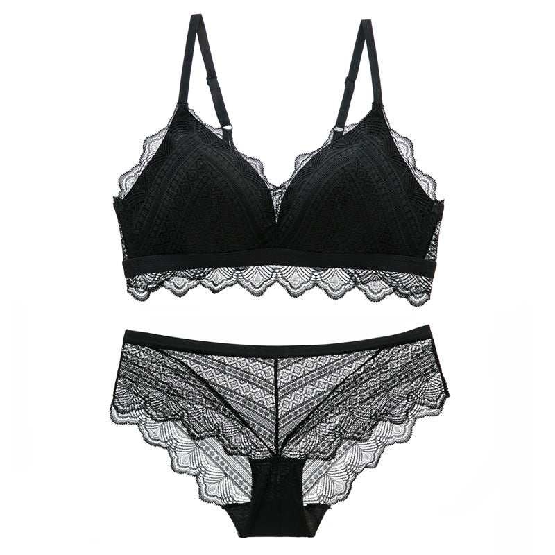 Ultra-Thin Cotton Lace Bra & Panty Set — Embroidery Lingerie | Wire-Free | Black, Blue, Brown & White - BsBuy