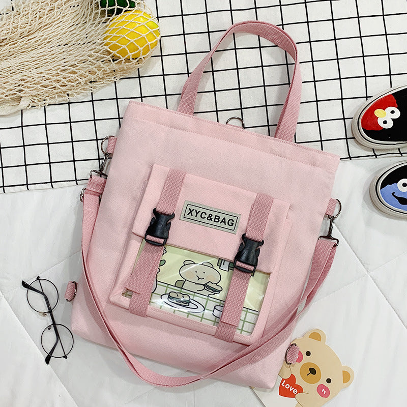 New Canvas Transparent Bag Student Canvas Bag Female Messenger Printed Canvas Bag Shoulder Bag Messenger Bag - BsBuy