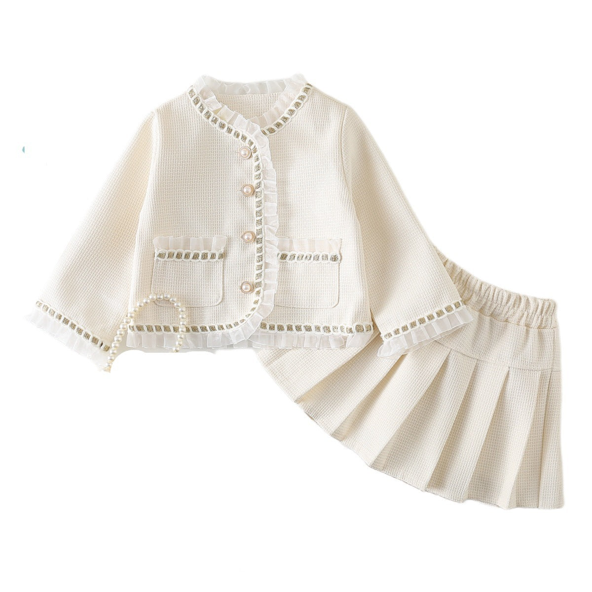 Girl's Chic Style Set Spring Autumn New Baby Girl Fashionable Long Sleeve Jacket Pleated Skirt Two-Piece Set - BsBuy